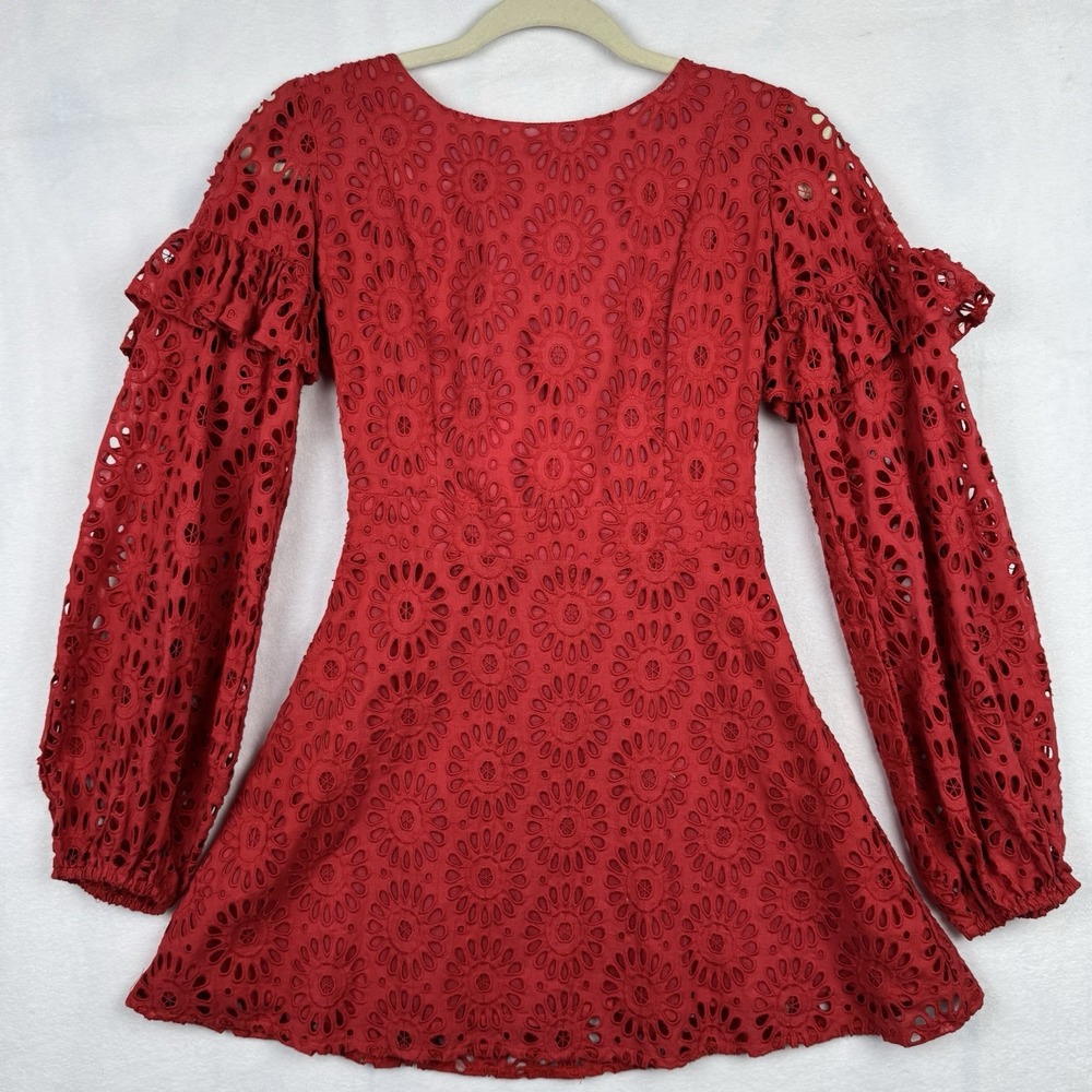 Sundress x revolve Margherita Dress in Red & Multi‎ Pink Floral Lace Bardot XS - Picture 2 of 10
